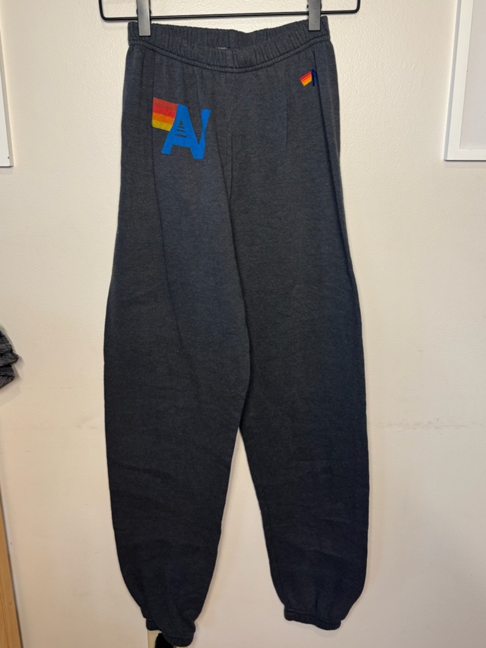Aviator Nation Charcoal Black Track Joggers with Blue & Rainbow Accents